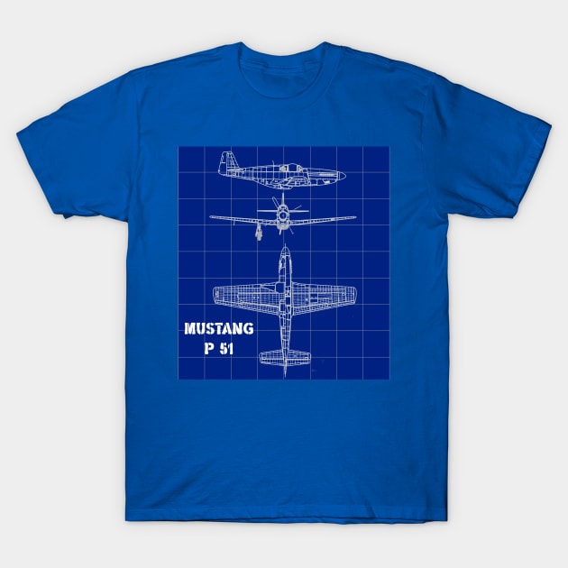 Blueprint Mustang P 51 T-Shirt by DavidIWilliams